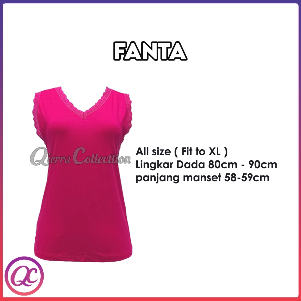 Tank Top Renda Kerah V Polos Warna All size Ready Stok-Fanta