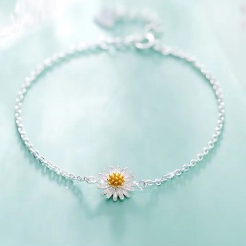 Gelang Rantai Bunga Daisy Yang Indah 925 Berlapis Perak Sederhana Gelang Pesona Gelang Kaki Perhiasan Wanita