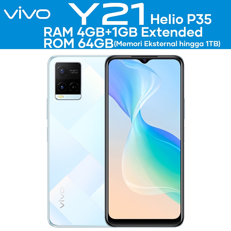 VIVO Y21 Vivo Y21A RAM 4GB+1GB ExtenDed ROM 64GB GARANSI RESMI Handphone vivo hp vivo y20 terbaru COD-🔥Y21 White 4/64