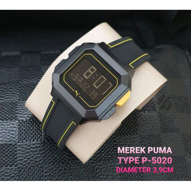 Jam Tangan Pria PUMA P5020 Digital D4.0mm Strap Tali Rubber Free Box & Batrai Cadangan