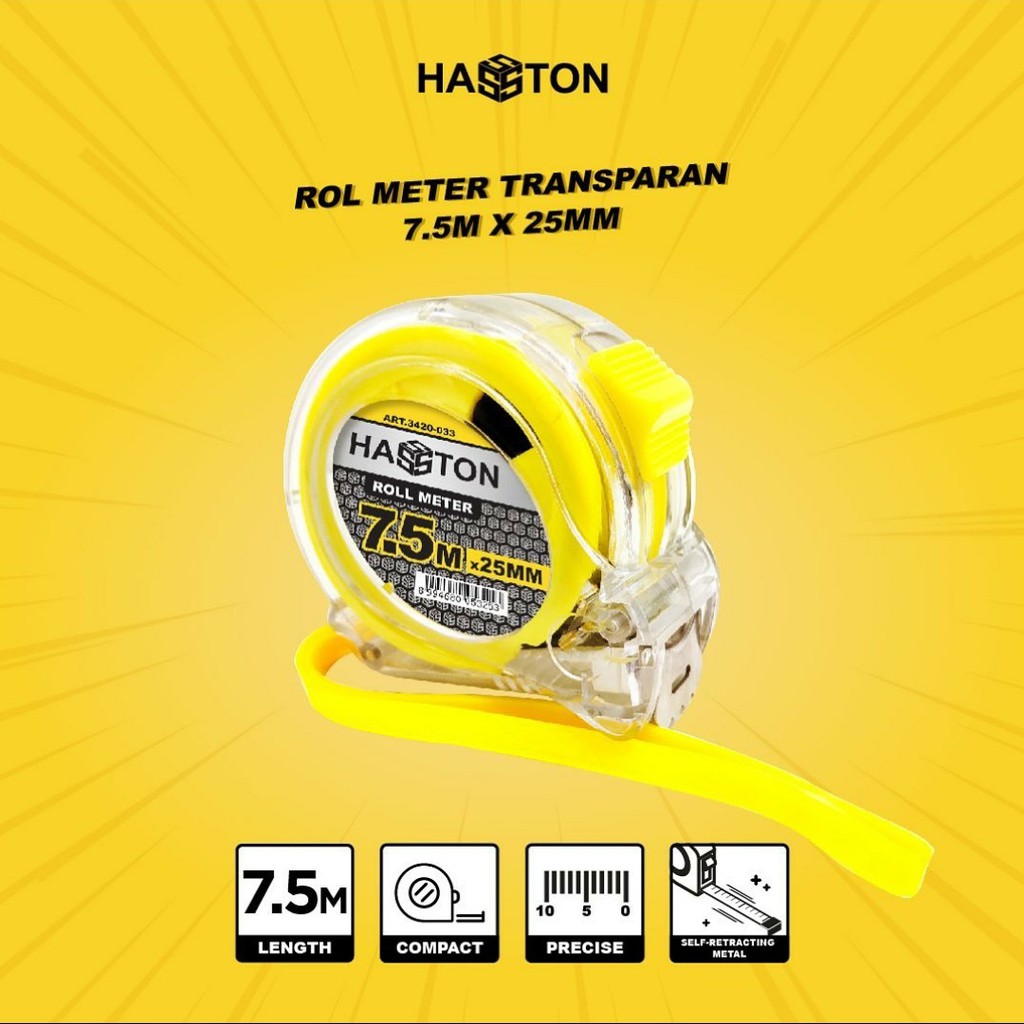 Prohex Meteran Tukang Bangunan Transparan Roll 3 5 7.5 Meter Hasston