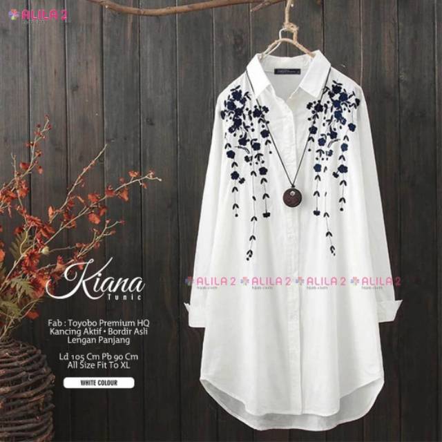 Baju Kemeja Tunik Wanita Kiana Putih