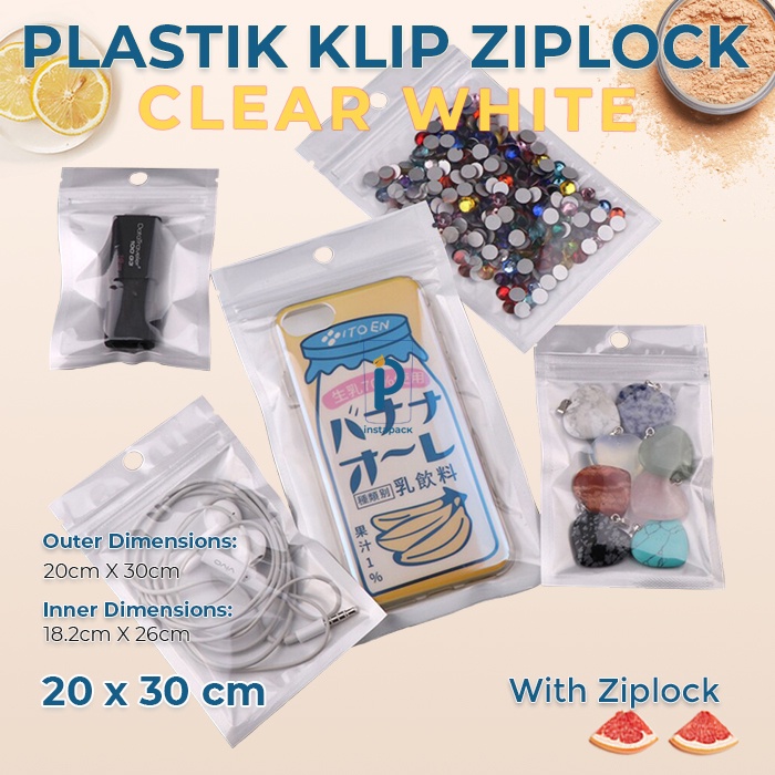 Plastik Klip Putih 20cm X 30cm Kemasan Plastik Flat Bottom Ziplock