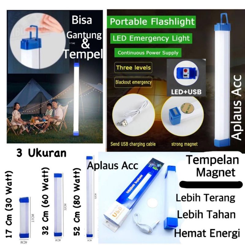 Lampu neon led panjang T7 usb bolam let portable emergency lamp terang - 17 cm / 30w