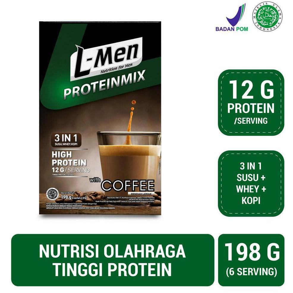 

yic-83 L-Men Proteinmix Coffee 6 sachet (12g protein) - Suplemen 3 in 1 Tinggi Protein Rendah Lemak ..,,.,,.,