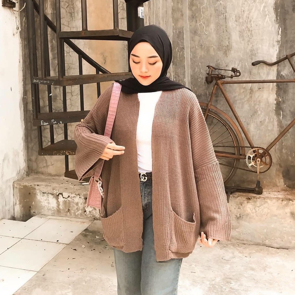 COD  Cardigan Rajut Jumbo XXL/3xl/4xl cardigan oversize rajut wanita lengan panjang big size-Burgandy