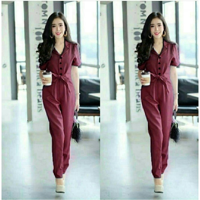 1104 jp miss mustard / jumpsuit panjang lengan pendek/ jamsuit wanita