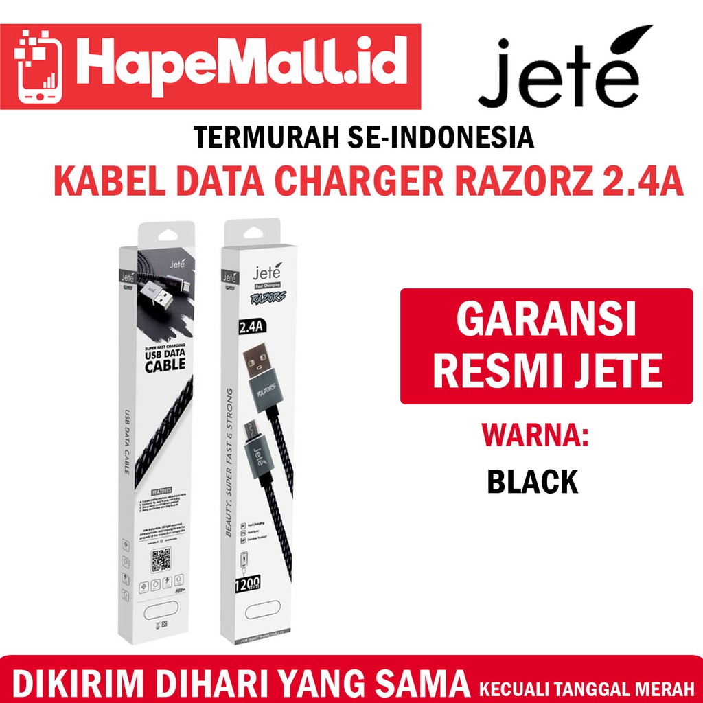 JETE RAZORS KABEL DATA FAST CHARGING 2.4A GARANSI RESMI JETE TERMURAH