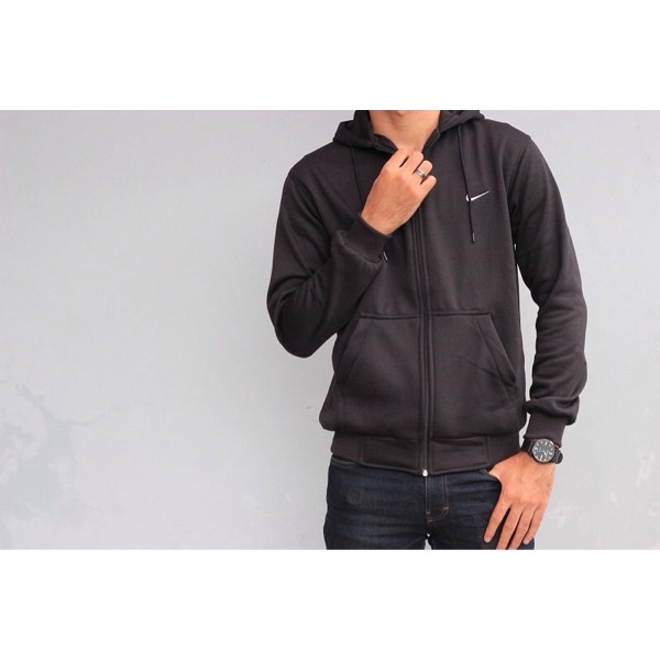 jaket jacket nike sweater hoodie basic classic zipper original - black - Abu -abu Tua