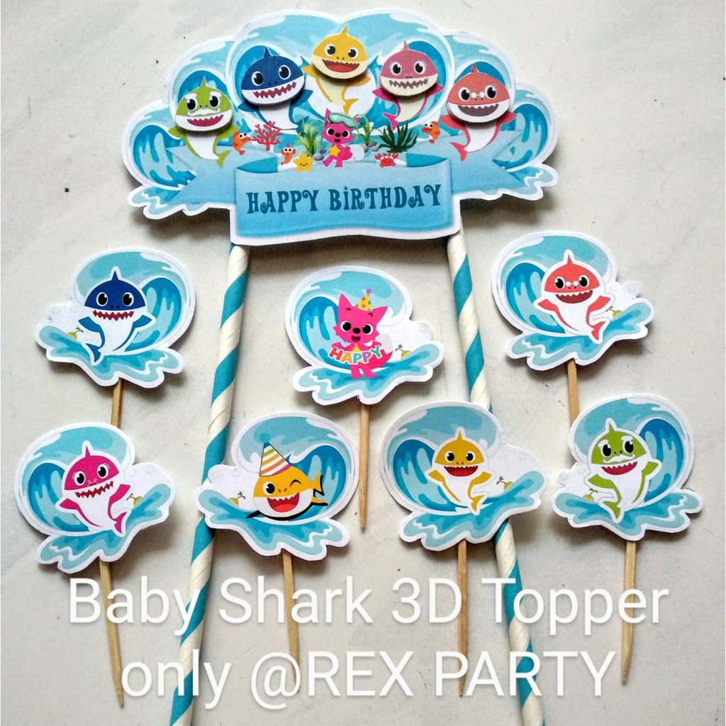 Topper Baby Shark/Cake Topper/Topper Kue/Topper Birthday 3D Baby Shark