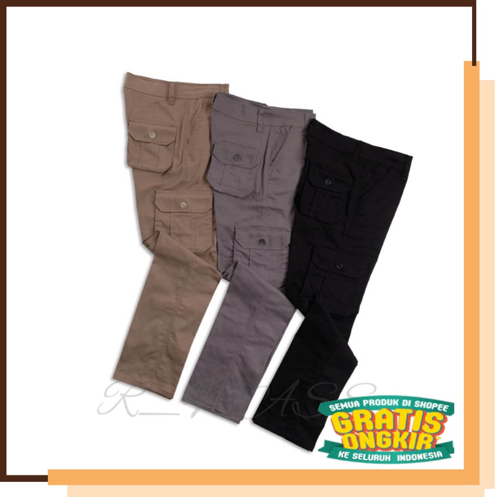 Casual Santai Kolor TAli Kancing Formal Kerja  / [TERLARIS] Celana Cargo Panjang Pria Ukuran 27-38 A