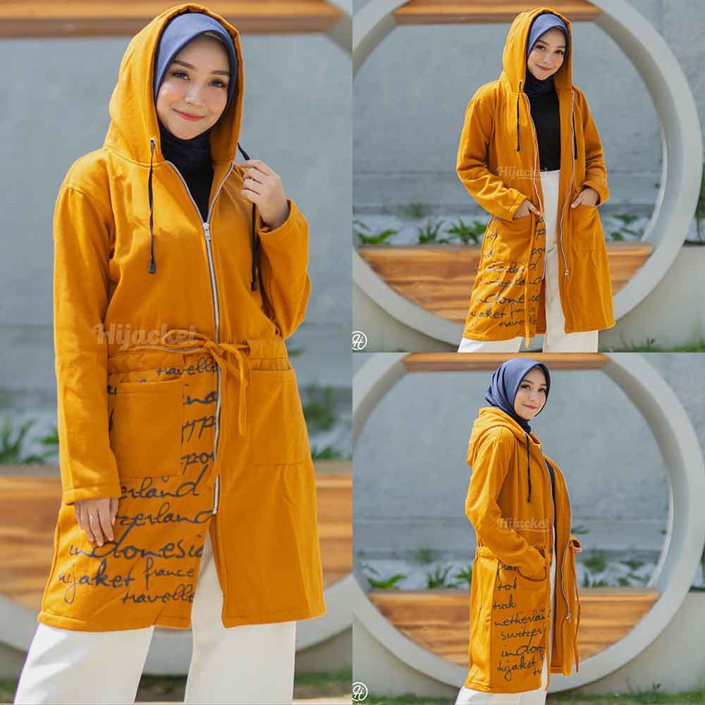Jaket Jacket Panjang Wanita Cewek Hoodie Muslimah Hijaber Remaja Dewasa Terbaru Kekinian Hijacket UB-Marigold