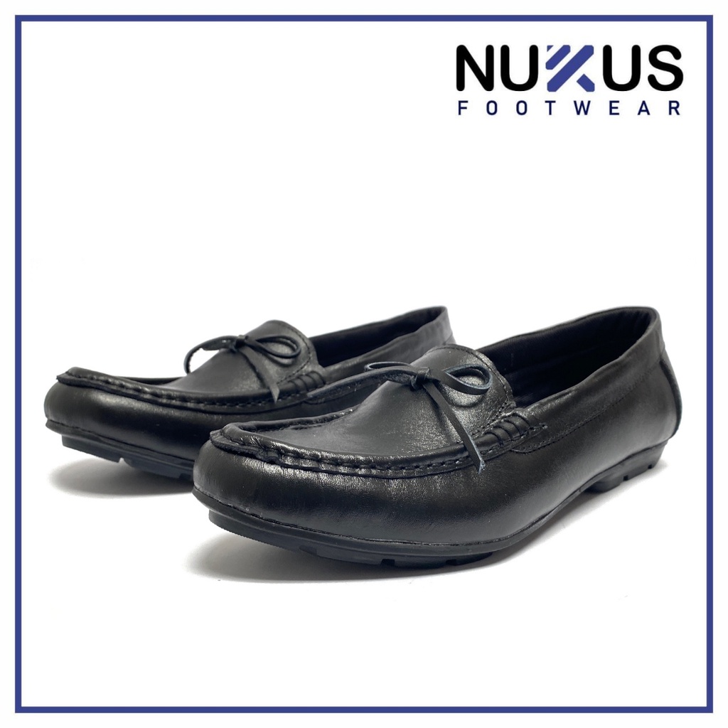 Nukus Sepatu Kerja Wanita Flat Shoes Kulit Sapi Asli Hitam - SPW PT