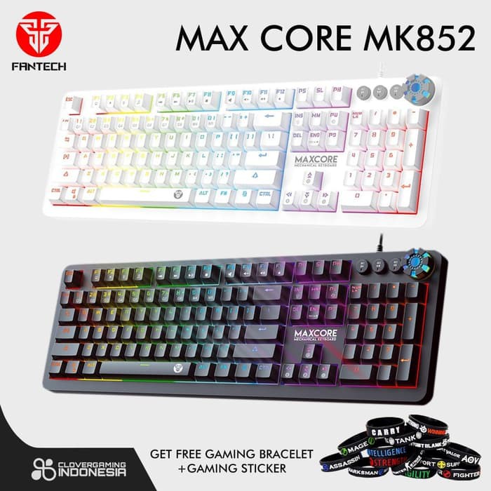 FANTECH Gaming MK852 MAX Core Black White - Mechanical Gaming Keyboard - Putih Berkualitas