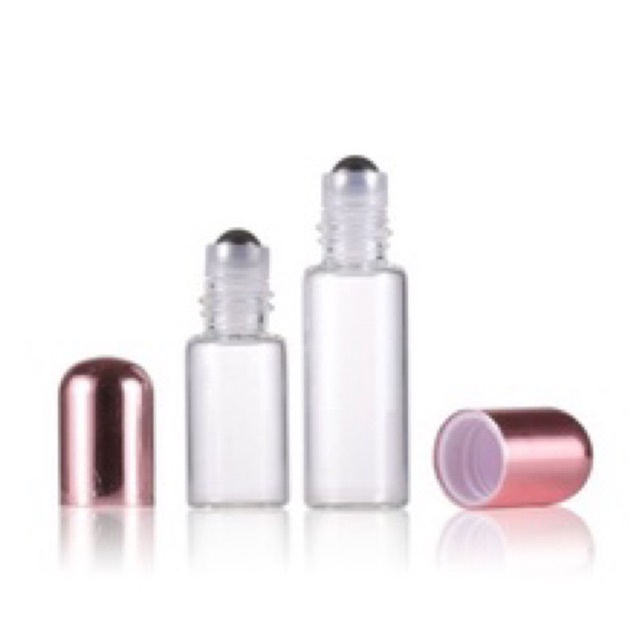 1ml Botol Clear Tutup Rose Gold Pink Roll On Glass Perfume Essential Oil Vials Stainless Roller Ball Travel Clear Bottle