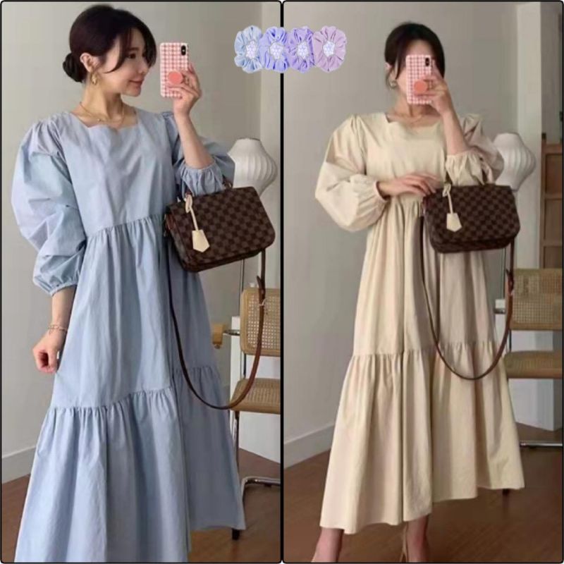 DRESS KATUN KERAH PERSEGI IMPORT