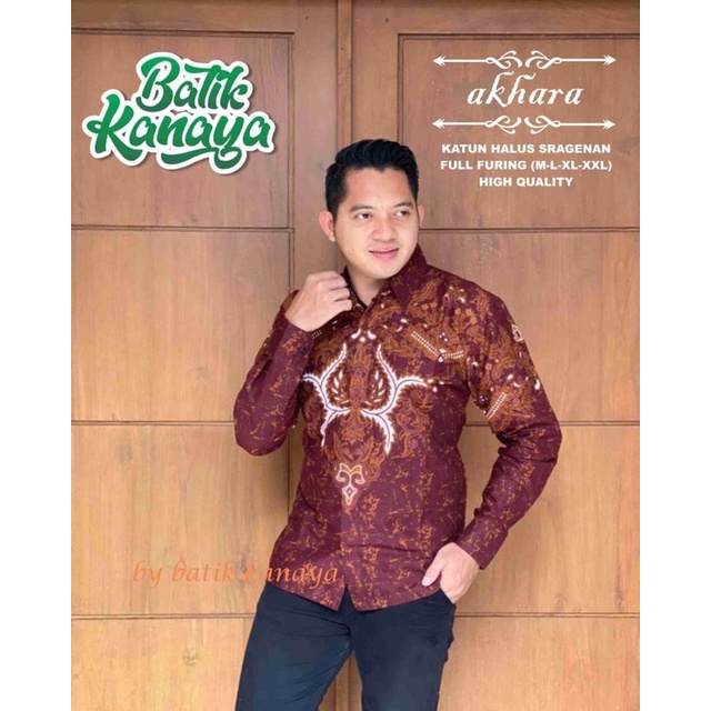 GINANDRA MERAH Baju Batik Lengan panjang Slim Fit Furing Modern Premium Casual Kemeja Cowok keren formal katun halus adem S M L XL XXL terbaru terlaris pns korpri abdi negara batikkkembar asli original solo