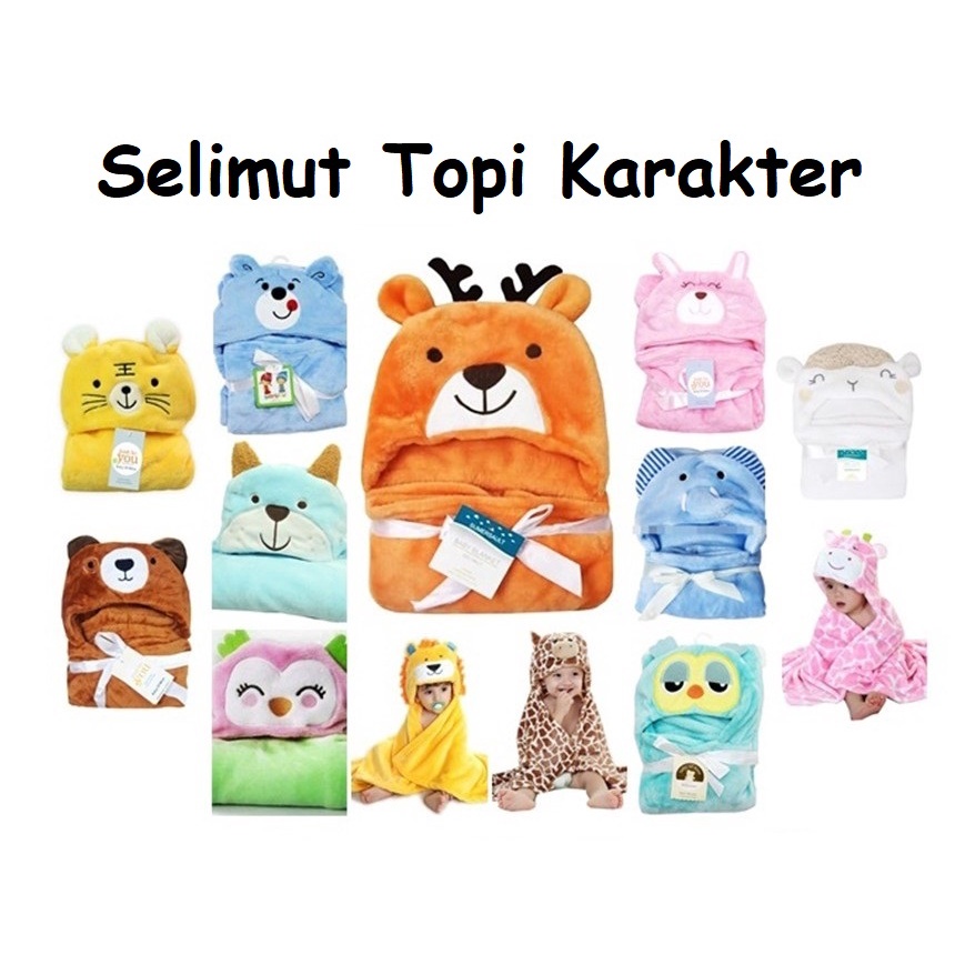 Selimut Bayi Topi Karakter Fleece Import