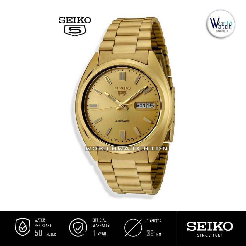 Jam Tangan Pria Otomatis Seiko 5 Men Automatic Gold Stainless Steel Original SNXS-80-K1