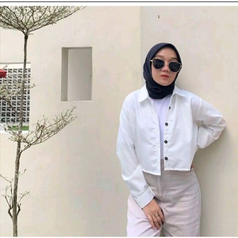 OUTER KEMEJA CROP TOP WANITA LENGAN PANJANG KEMEJA POLOS KEKINIAN