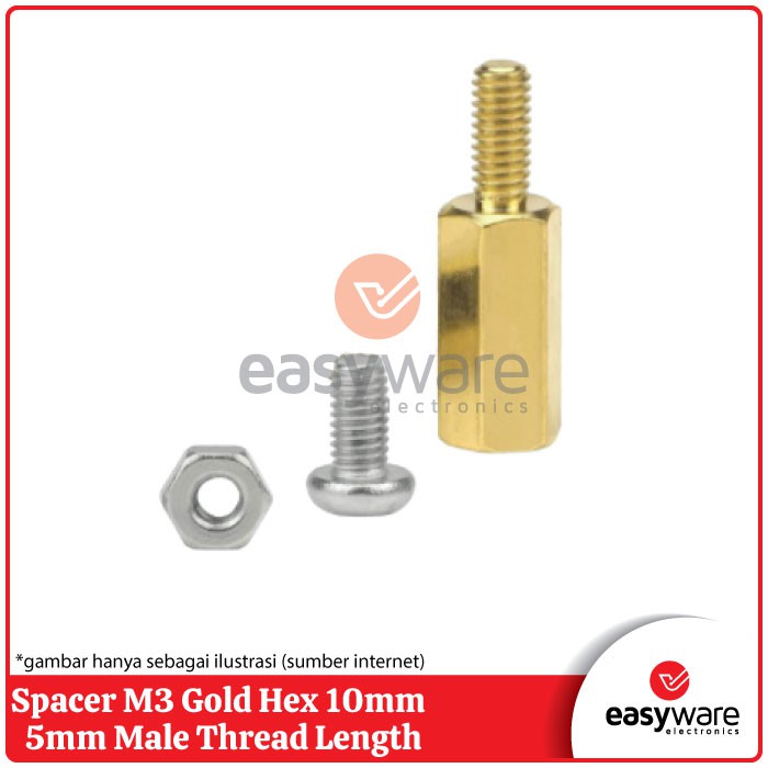 Spacer M3 10mm Spacer Gold Hex 1cm Male to Female with Screw and Nut