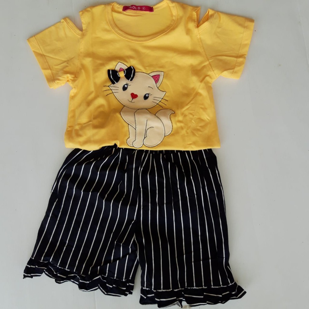 gos GOLD PDK SETELAN BAJU ANAK BAYI Motif Cat Celana Kulot Pendek baju bayi dan anak perempuan