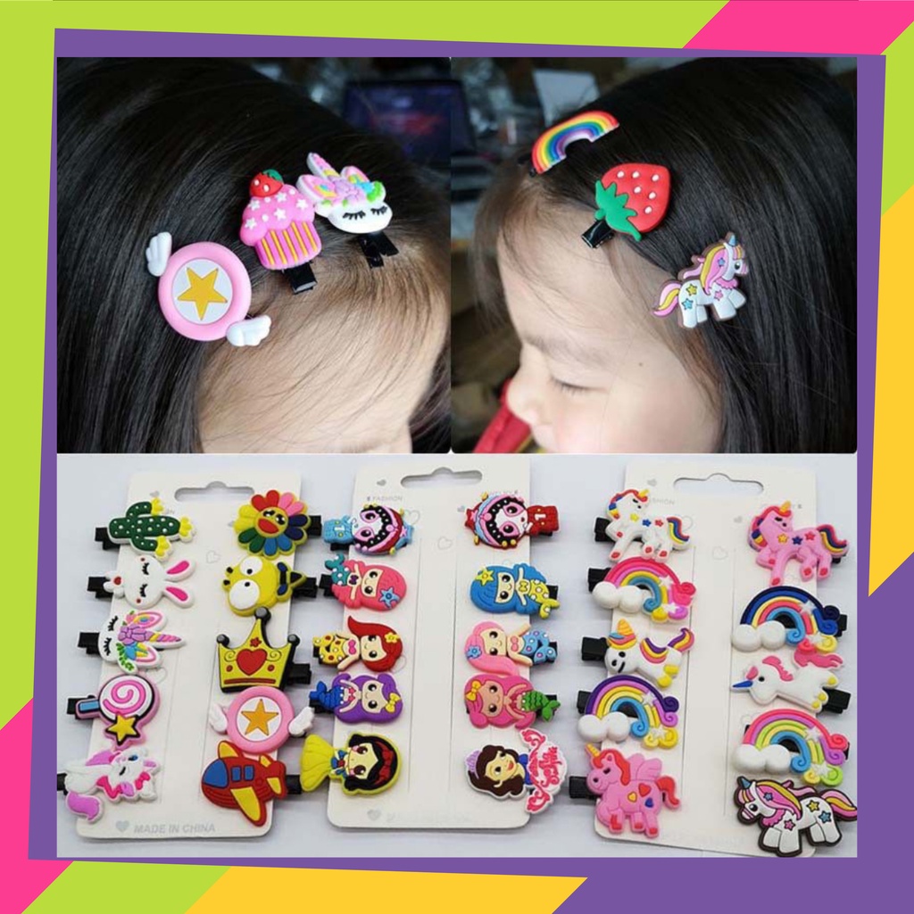 1750 / Jepit rambut anak Import isi 10pcs / Jepit rambut karakter kartun free pouch &amp; zipper lock