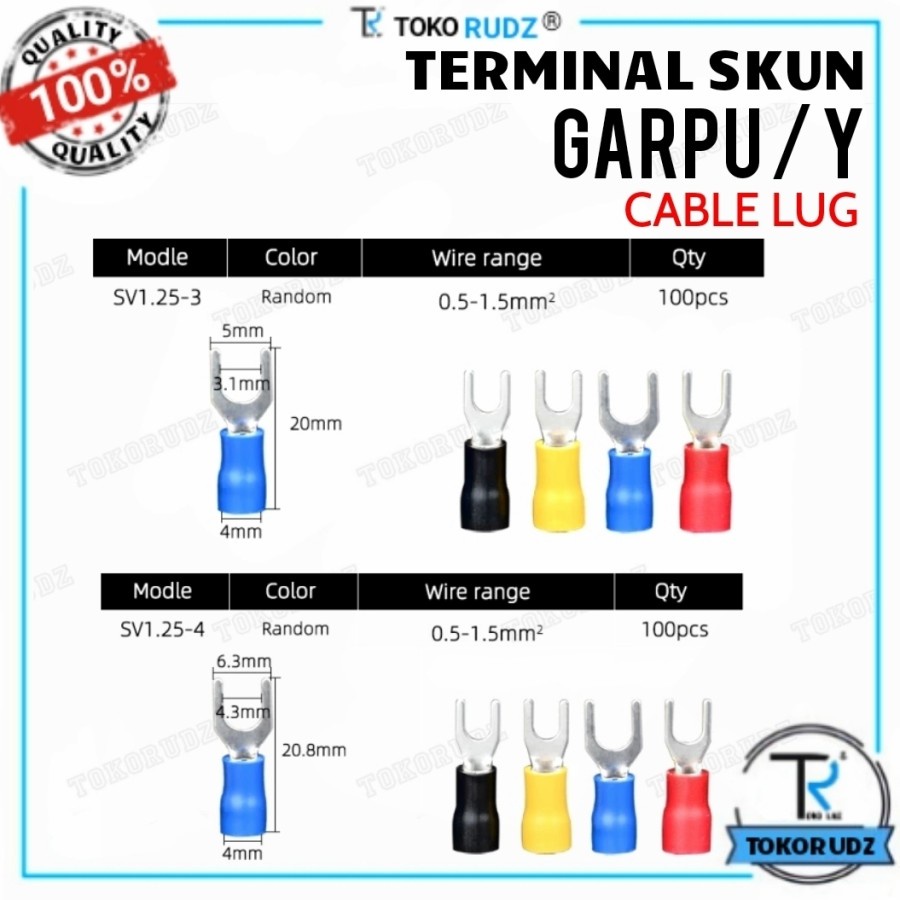 Sekun Kabel Skun Y Isolasi Konektor Kabel Terminal SV1.25-3 SV1.25-4