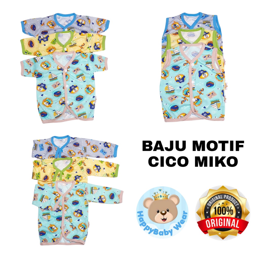 CICO MIKO 1 pcs Baju Bayi SNI Lengan Pendek Kancing Depan Motif