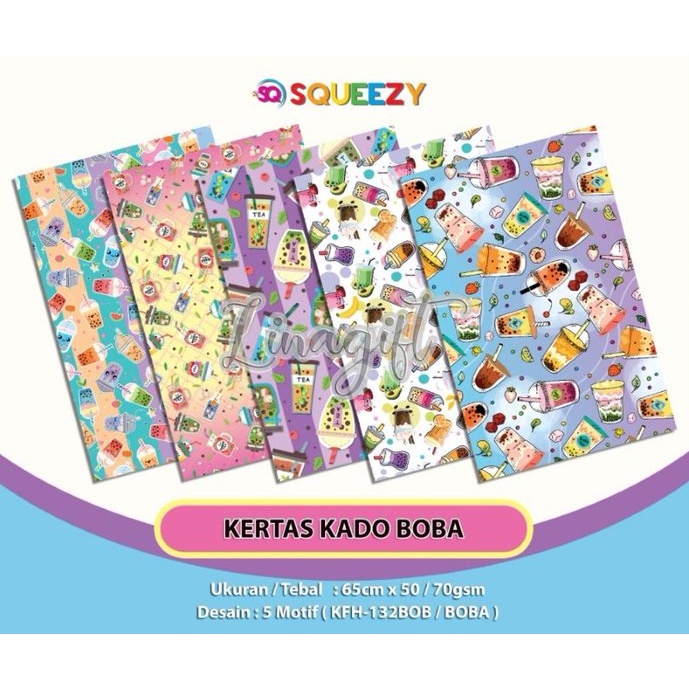 ( 5 Lembar ) KERTAS KADO SQ DOFF - GIFT WRAPPING PAPER BOBA KOREAN DESSERT STREET SNACK