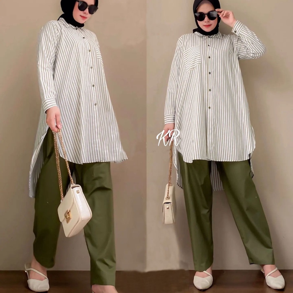 PCS SET REYNA SALUR FASHION PAKAIAN WANITA SETELAN ATASAN DAN CELANA KR