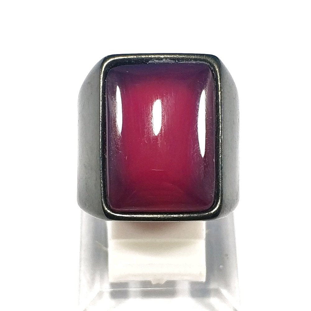 CINCIN BATU AKIK NATURAL RED CARNELIAN SQUARE RING TITANIUM HITAM MAKIN BERGAYA