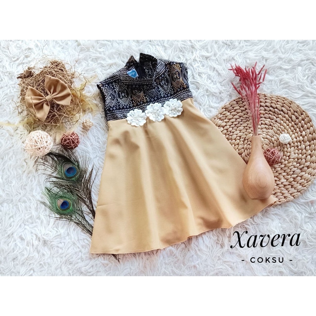 Dress Xavera/Dress Model Terbaru/Dress Kombi Batik Kekinian/Dress Simple Elegan Warna Coksu