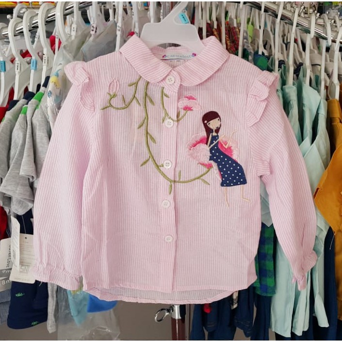  Kemeja  Anak  Perempuan  Tangan Panjang Girl Garis Import  
