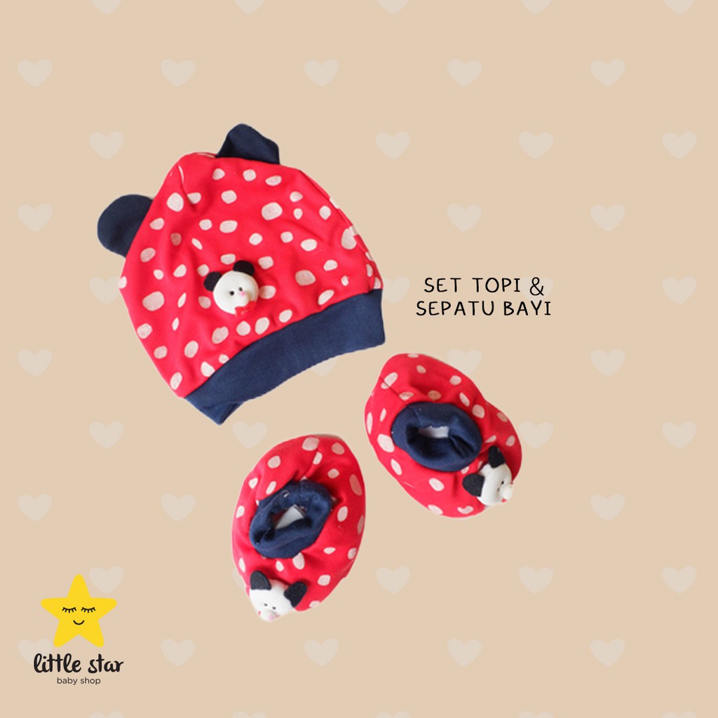 Set Sepatu Kain Topi Bayi Cewek Cowok Boneka