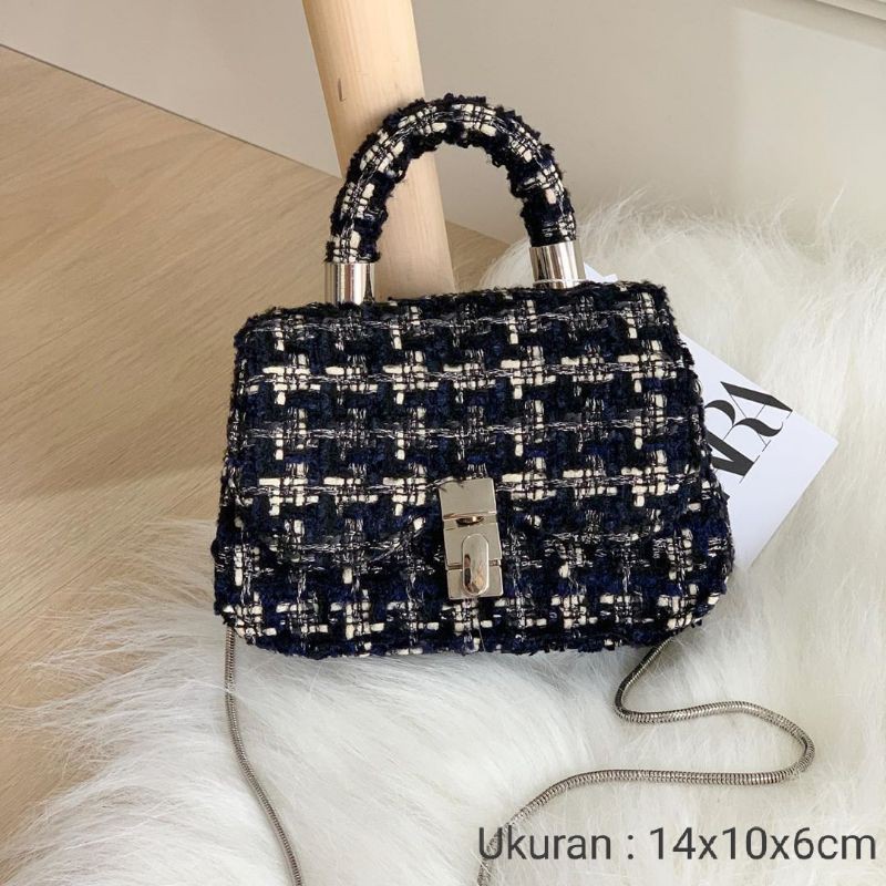 Tas Selempang Rantai Zara Tweed Mini Bag