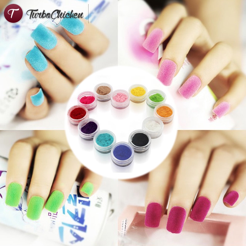 T 12pcs Decorate Velvet Fiber Nail Polish Professional Nail Art