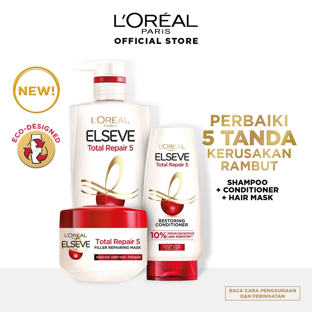SHAMPOO / CONDITIONER L'Oreal Paris ELSEVE Total Repair 5 Rapid Reviver - PENCUCI RAMBUT Shampo / Condisioner / Hair Mask - Hair Care Loreal dengan Keratin