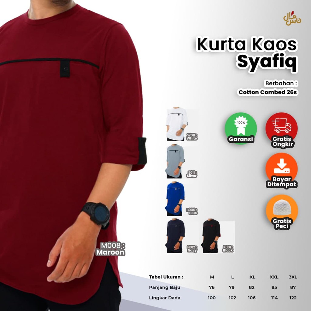 Koko Kurta Pria Syafiq  - Gratis Peci Rajut