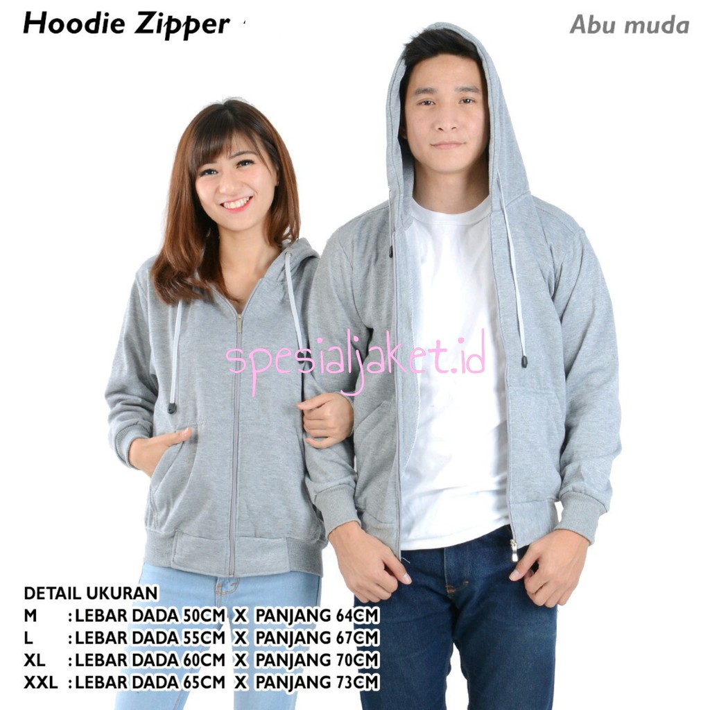 JAKET POLOS HOODIE ZIPPER SIZE M-XXL ( PRIA & WANITA )-ABU MUDA