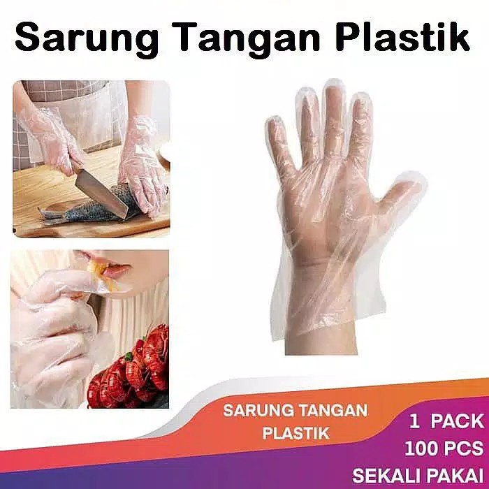 100pcs 1Pack Sarung Tangan Plastik Sekali Pakai Serba Guna