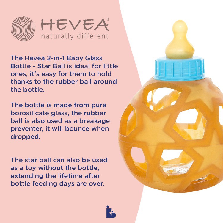 Hevea Baby Glass Bottle with Natural Rubber Cover – White Cap