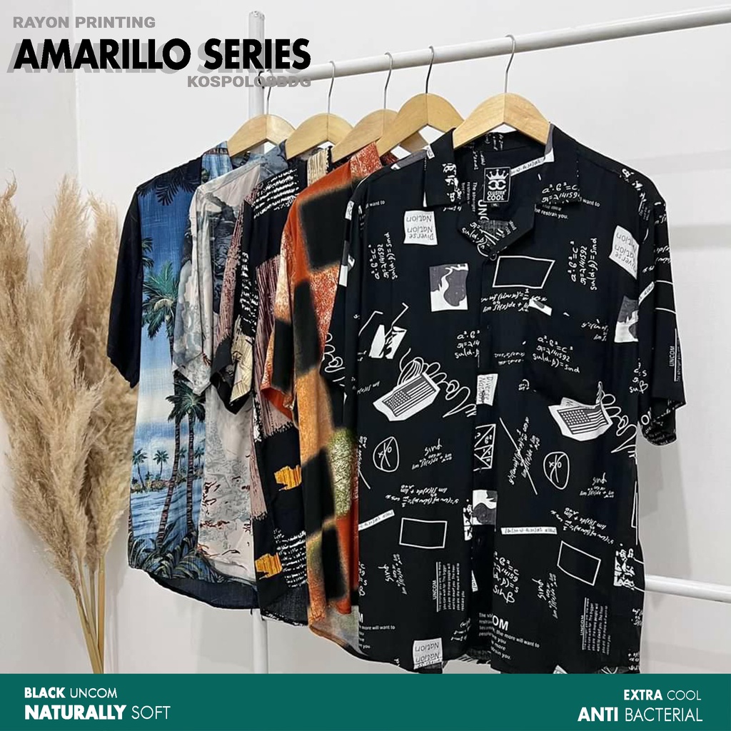 KEMEJA PRINTING AMARILO CASUAL BAHAN COTTON RAYON HAWAII