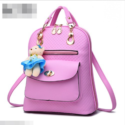 B8799-pink Tas Ransel Fashion Wanita Gantungan Boneka