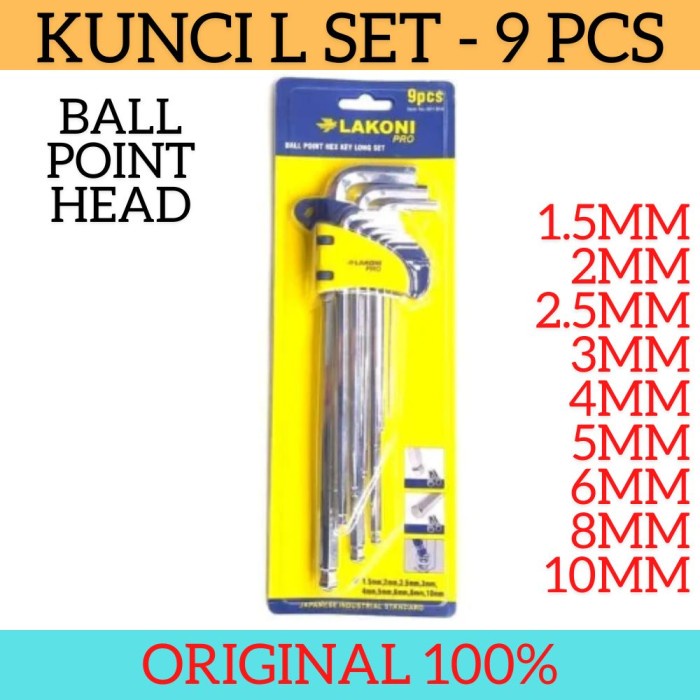 LAKONI PRO 601304 KUNCI L SET BALLPOINT JETJO TOOLS BALL POINT HEX KEY