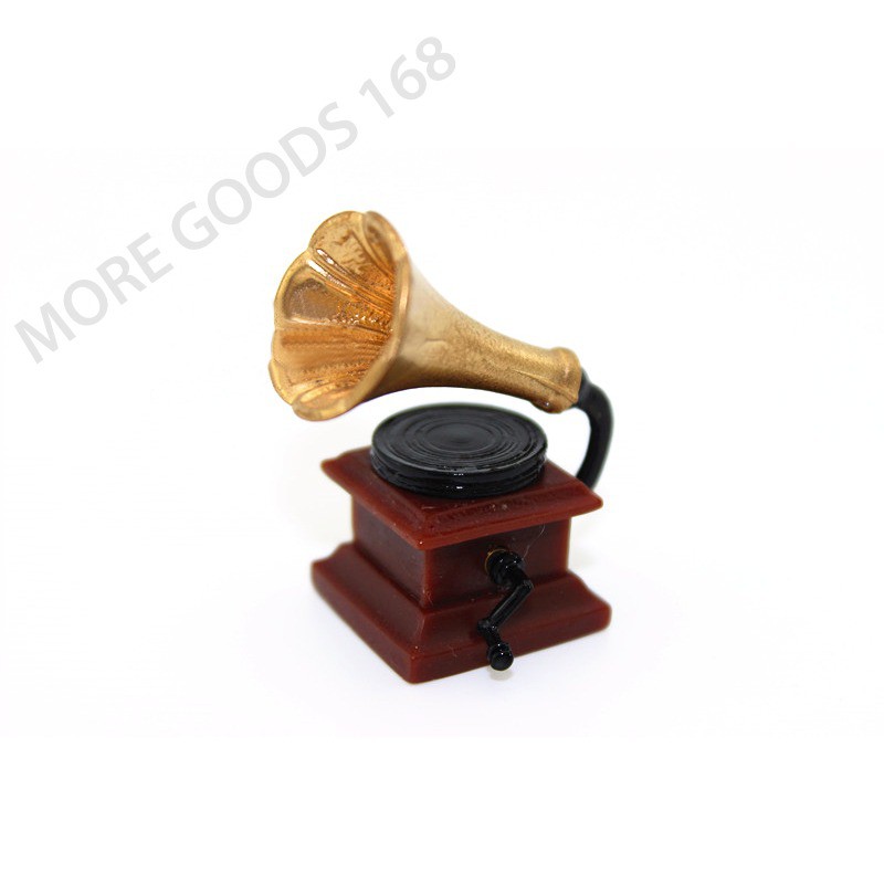 Mini Gramophone Phonograph 1:12 Dollhouse Miniature Accessory Decor Untuk Anak