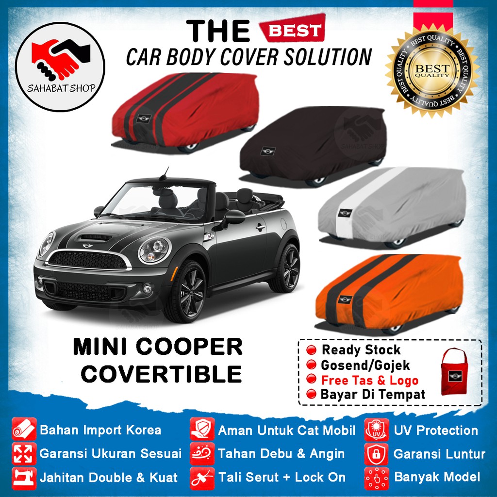 Sahabat Body Cover Mobil Convertible / Sarung Penutup Mini Cooper Convertible S Outdoor 2015 2016 2017 2018 2019 2020 2021 2022 / Selimut Tutup Mantel Pelindung Jas Mantol Pembungkus Terpal Mobil Mini Convertible Cabrio Waterproof Anti Air Model Biru