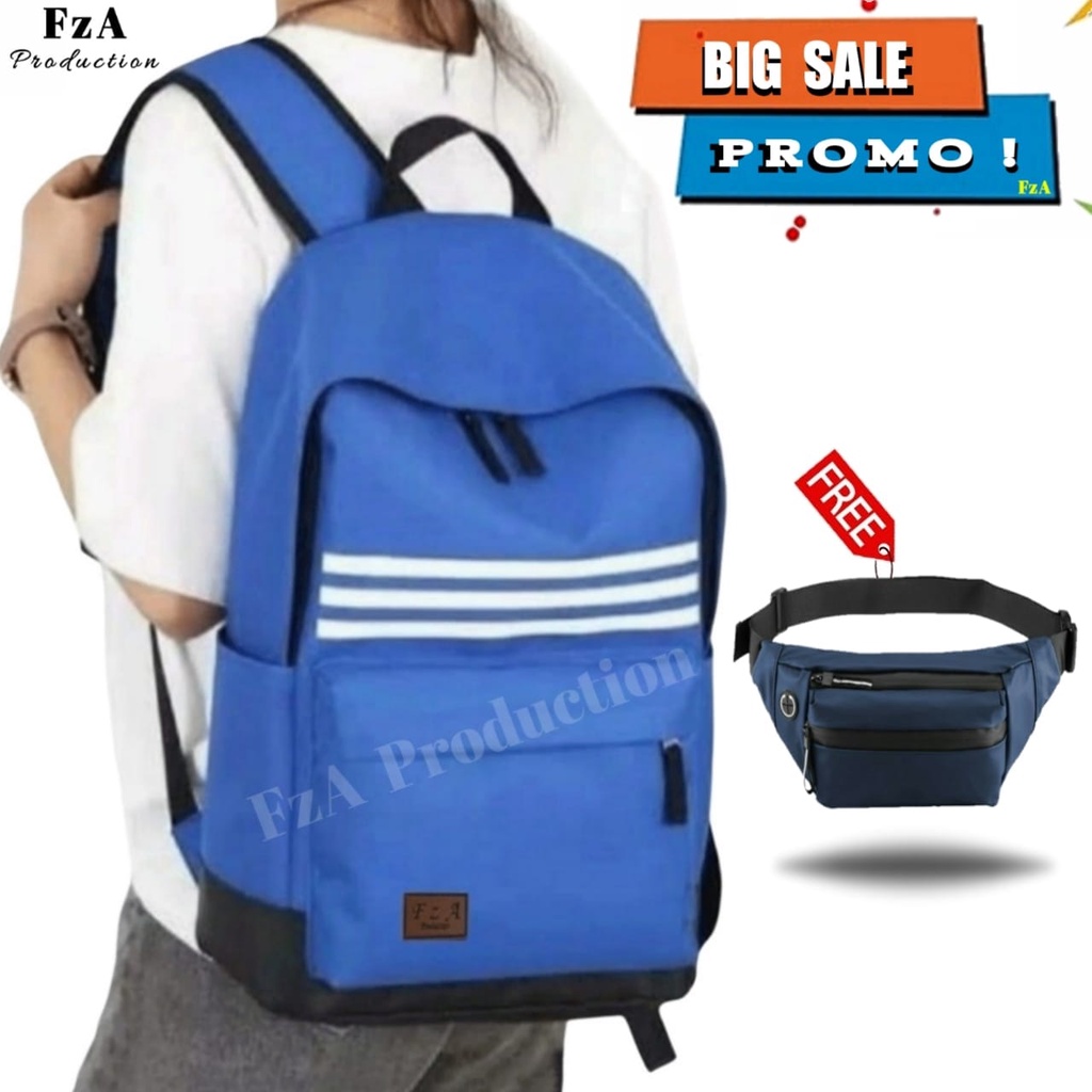 Big Promo..Tas Ransel Distro Casual Pria Wanita Tas Ransel Laptop Premium FREE Tas Waist Bag Trendy