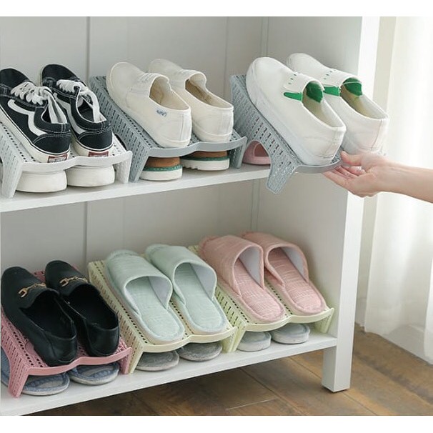 Unik Japanese Style Double Shoe Rack Stackable Shoe Rack Organizer Putih Terbaik Shopee Indonesia