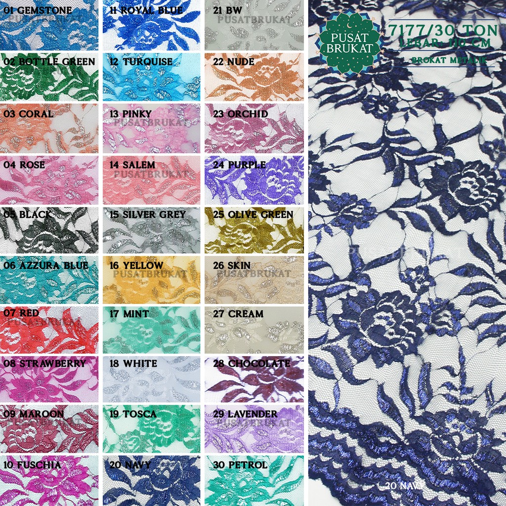 KAIN BRUKAT KEBAYA / BAHAN BROKAT METALIK - AURELLIA LP 7177/30 TON - LEBAR 110CM  [harga per 0.5m]